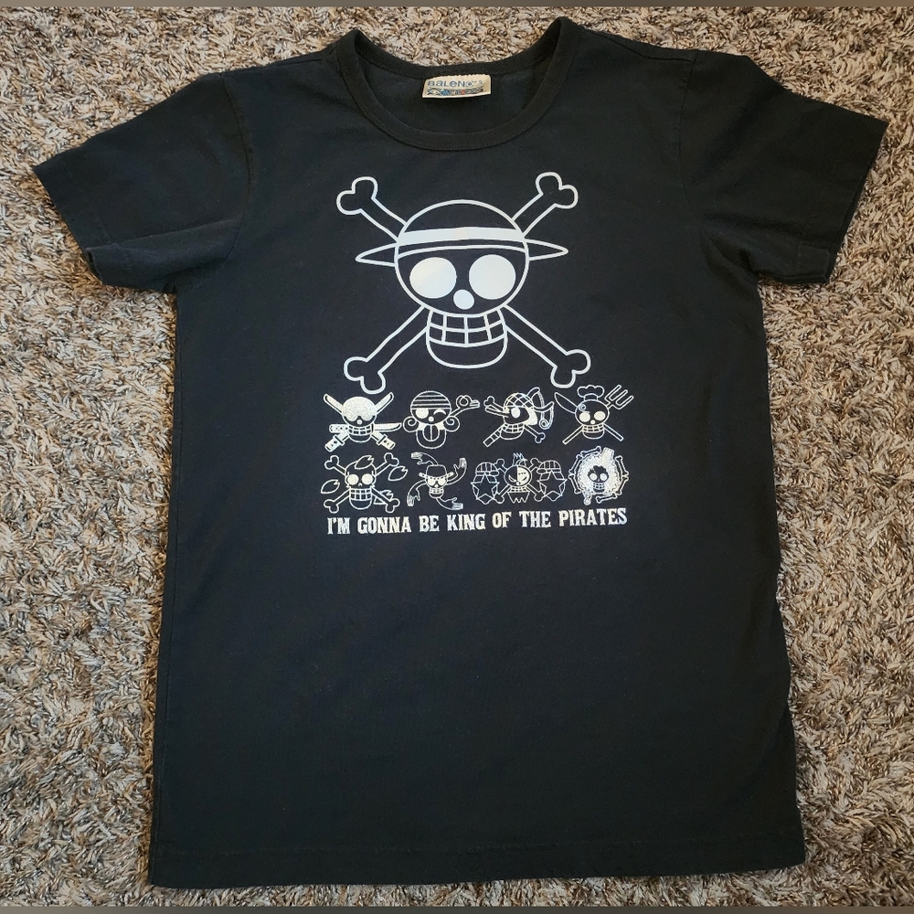 Baleno One Piece King Of The Pirates Straw Hat Crew Glittery Graphic Shirt S